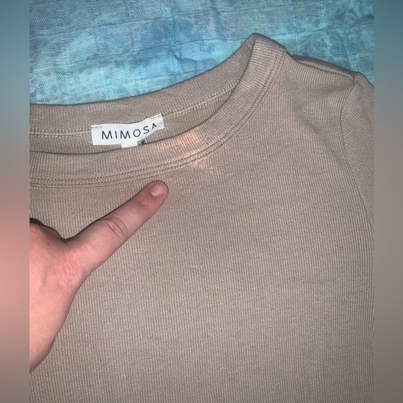 Mimosa Ribbed Long Sleeve Crop Top Beige/Tan - Large - Picture 7 of 10